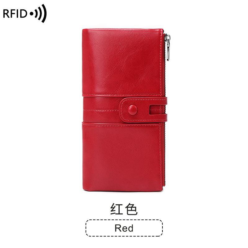 Women's Wallet Oil Wax Leather Double Zipper Long Wallet New Retro Clutch Bag