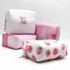 PU Waterproof Cosmetic Bag Creative Pink Strawberry Series Large Capacity Portable Toiletry Bag Travel Storage Bag Makeup Pouch