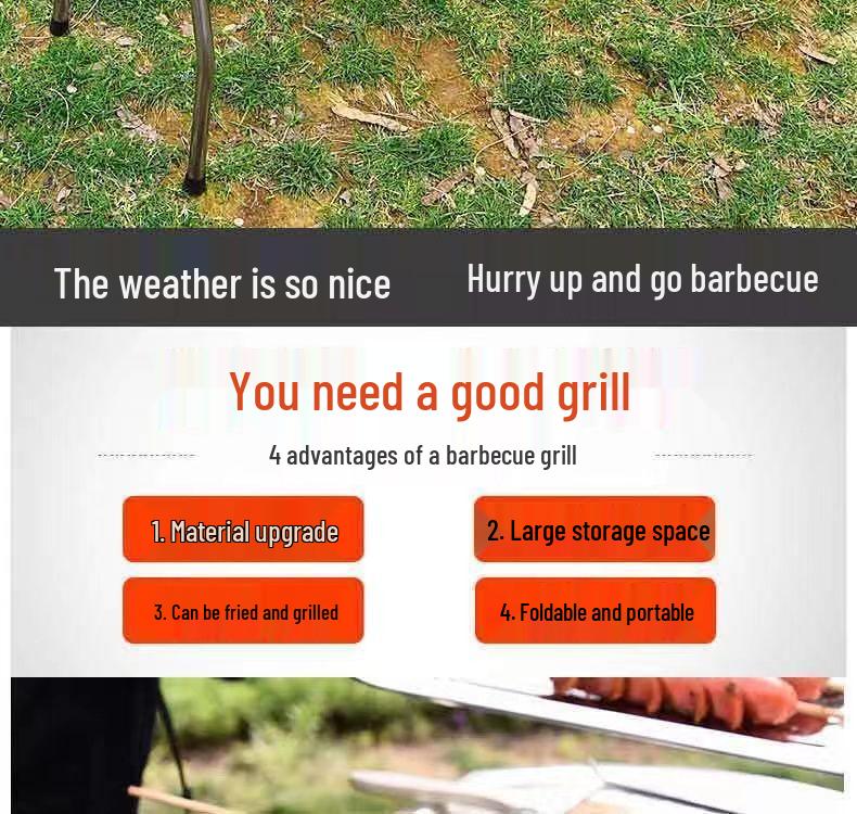Portable Outdoor Folding Charcoal Barbecue Grill Rack