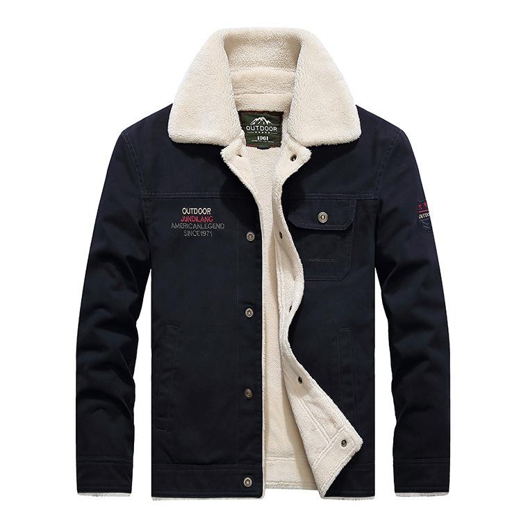 

Мужская зимняя хлопковая куртка большого размера свободного кроя, мужская модная рабочая одежда с плюшевой и толстой подкладкой и множеством карманов, хлопковая куртка с лацканами XL