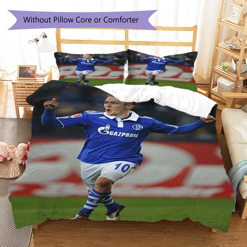 FC Schalke 04 No.10 Football Player 3Pcs Bedding Set, Duvet Cover with 2 Pillowcases, Football Print Bed Linens, No Comforter No Pillow Core