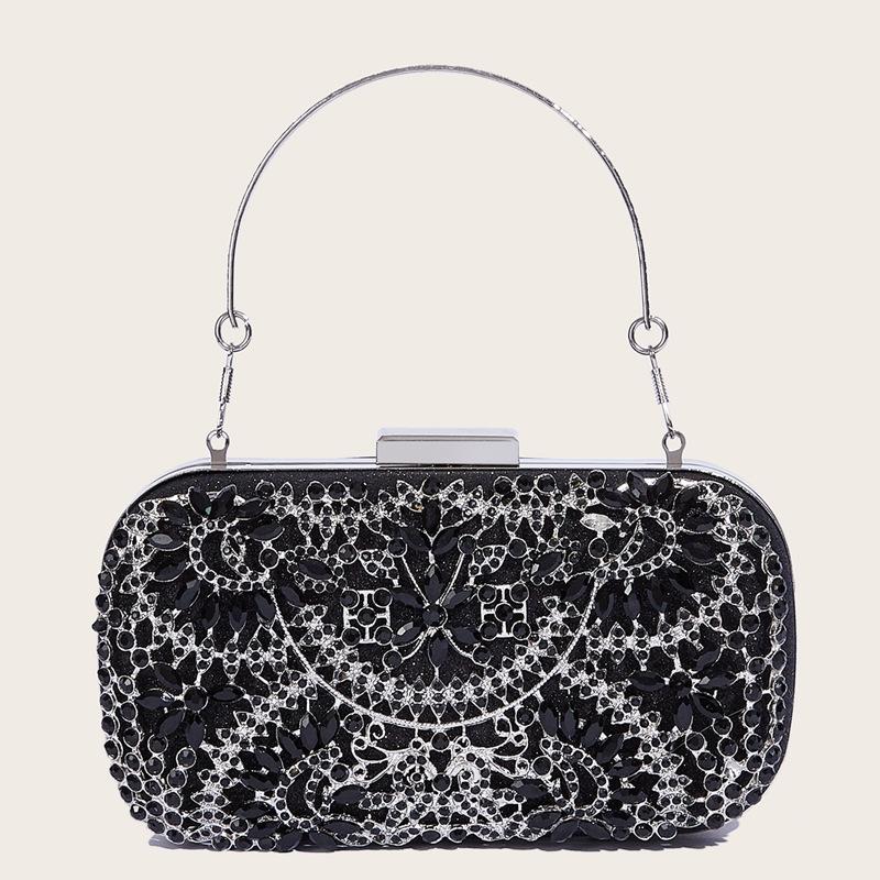 

Diamond Wedding Clutch Purse Luxury Women Handbag Design Party Shoulder Bag Flower Hollow Out Pattern Ladies Evening Bag чёрный