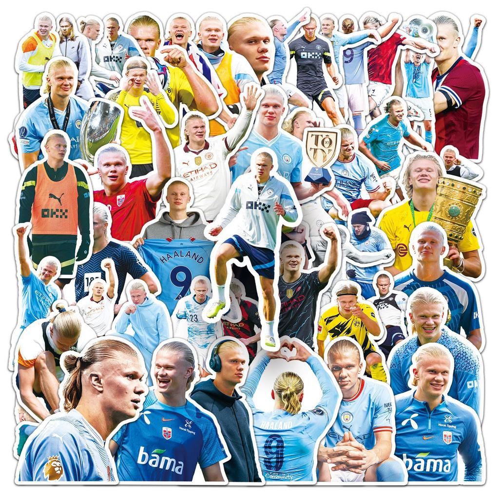 Haaland Aufkleber 50 Stück Fußball Sportstar Haaland Wasserdichte Abziehbilder DIY Laptop Scrapbook Aufkleber Kreatives Geschenk