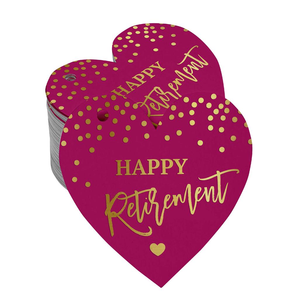 Inkdotpot Silver Foil Paper Hang Tag Happy Retirement Favor Tag 100 Pieces