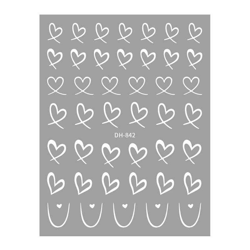 1 Sheet Nail Art Stickers 3D Cute Heart White Gold Silver Lines Love Heart Nail Decals Diy Adhesive Slider Manicure Decorations
