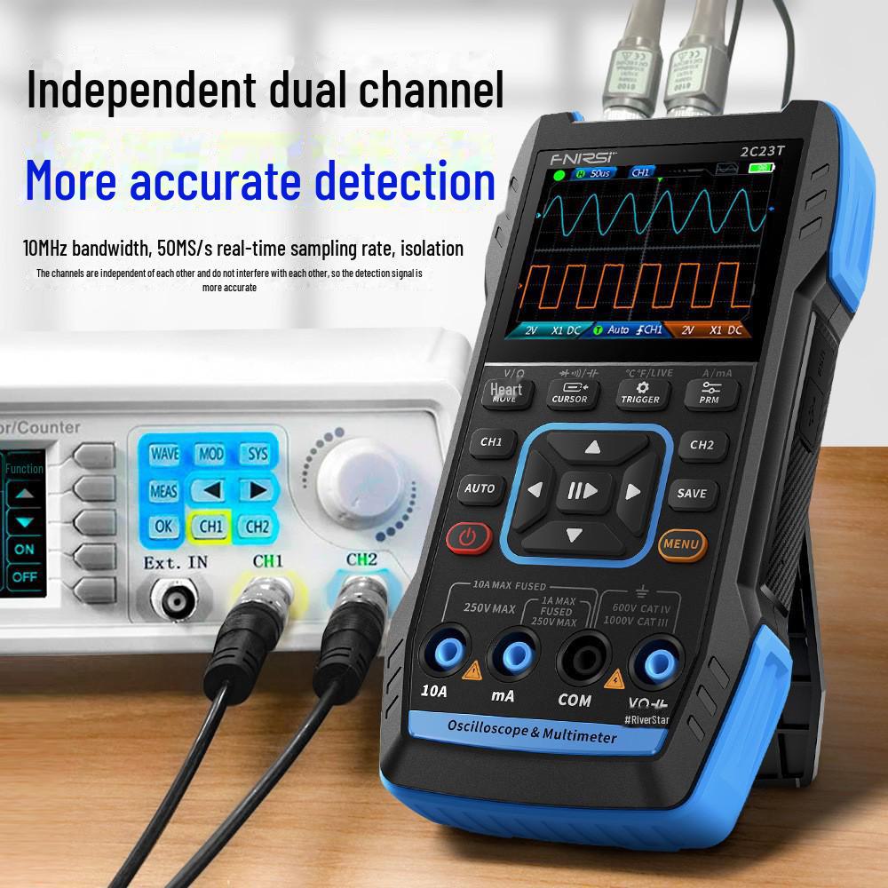 Handheld 3-in-1 Digital Oscilloscope Multimeter Shockproof Dual Channel Signal Generator.