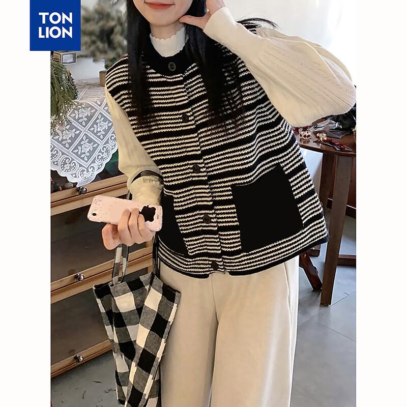 

Женский кардиган-жилет в полоску с круглым вырезом TonLion L