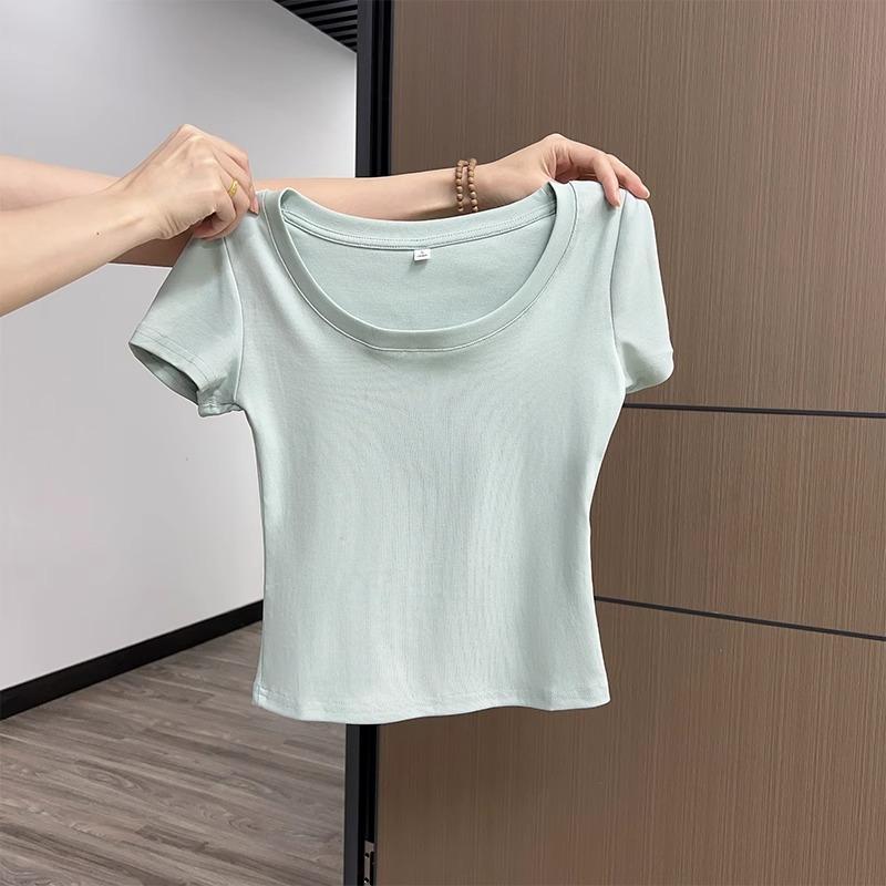 Design Niche Short-sleeved T-shirt for Women 2024 Summer New Slim Fit Simple Casual Versatile Half-sleeved Top