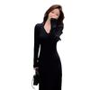 Premium Feeling with Coat Knitted Dress Women's Autumn Inner Fit Slim and Thin V-neck Sweater Base Niche Long Dress