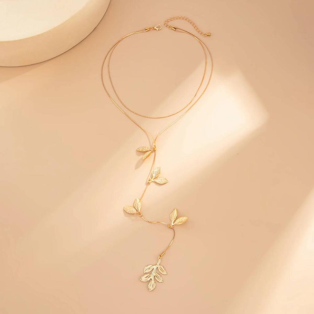 Ingemark Simple Sexy Leaf Long Tassel Pendant Choker Necklace for Women Fashion Statement Y Shape Chest Chain Party Jewelry Gift