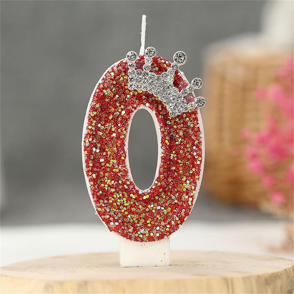 Red Birthday Number Candles Crown Glitter Red Candles For Cake 3D Shape Cake Topper Decoration For Wedding Reunions Theme Partie