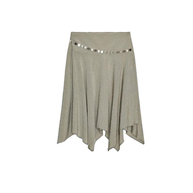 

Summer New Product Women s Clothes Hepburn Wind Hook Ornament Mid-Waist Stripes Belt Asymmetric Midi Dress 6929500 Rice Brown L