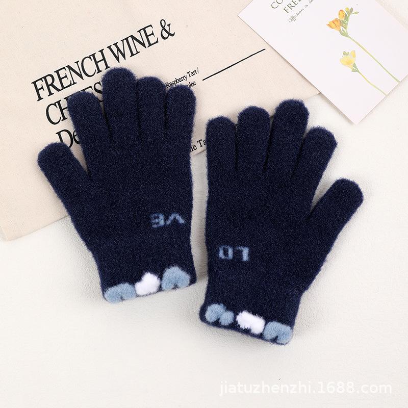 Winter warm cute women winter plush gloves cold-proof plush thickened cycling knitted gloves