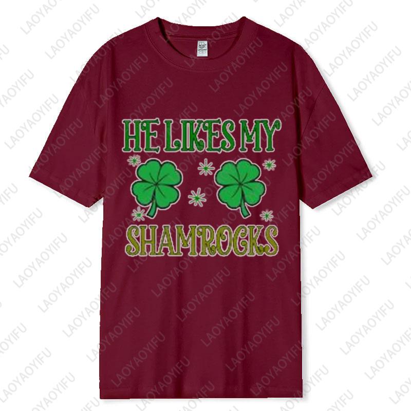Saint Patricks Day Couple Tee Fun Festival Graphic Simple Style Oneck Printed Unisex Cotton Tshirt Man Women Lovers Clothes