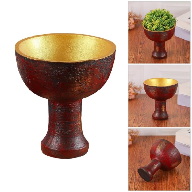 Wide Opening Resins Vase, Medieval Gothic Pedestal Chalice Goblet Decors for Desktop Accent Styling, Mantels Layering, and Florals Display Use