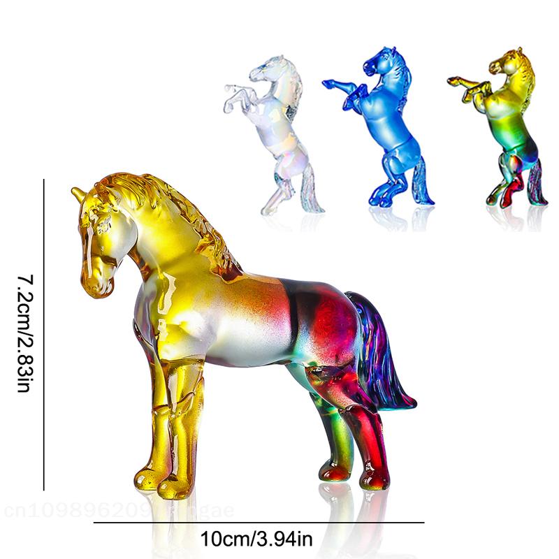 1-Piece Colorful Glass Cartoon Horse Statue | Crystal Art Figurine Standing Animal Decor, 2026 Zodiac Horse Feng Shui Ornament
