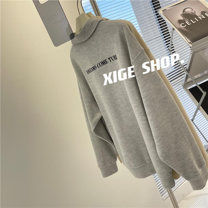 Retro Long Sleeve Polo Sweatshirt - Casual, Loose Fit for Spring & Autumn, French Influencer Style