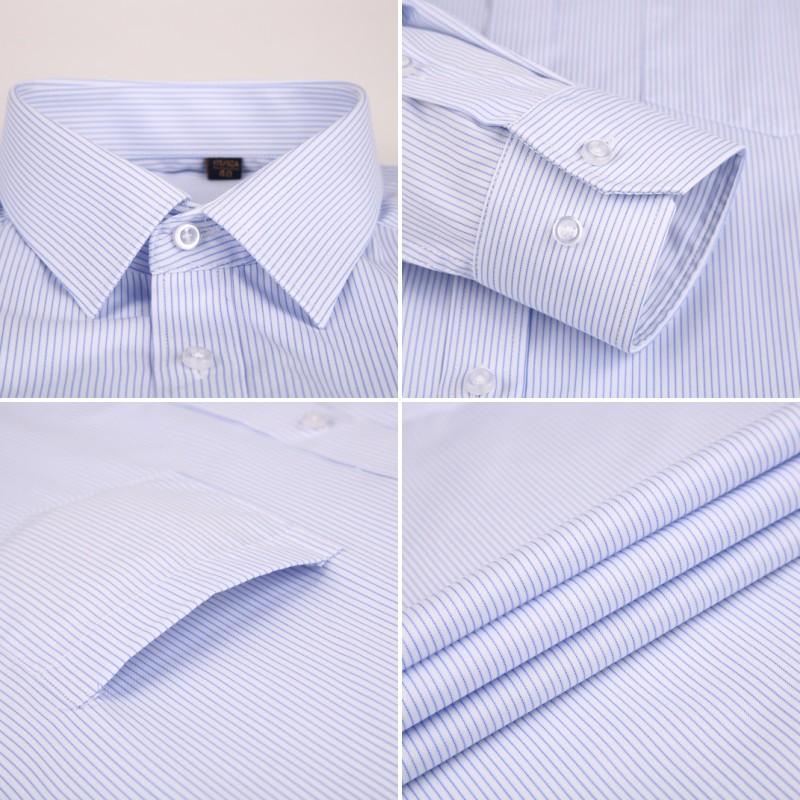 Camisa de Vestir de Manga Larga para Hombre 100% Algodón de Alta Calidad Nueva Lisa para Hombre Talla Grande Corte Regular Rayas Camisa de Negocios Blanco Azul 8XL