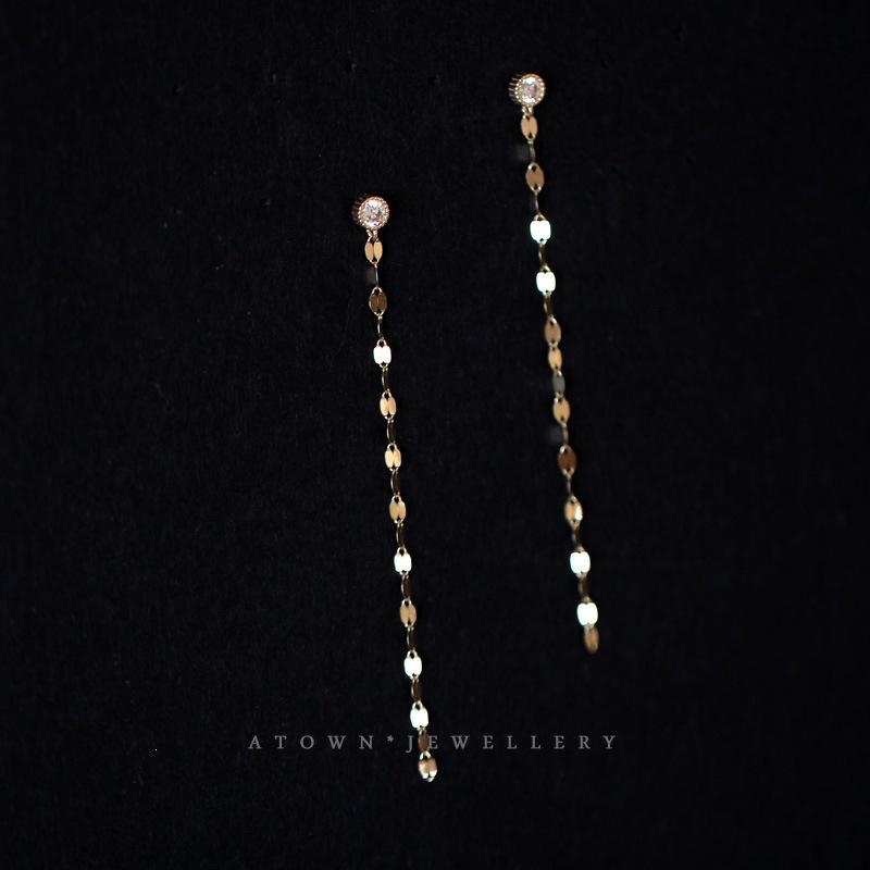 Cupid Tassel S925 Sterling Silver 14K Gold-Plated Cubic Zirconia Long Stud Earrings Gold Pair (with Silver Earplugs)