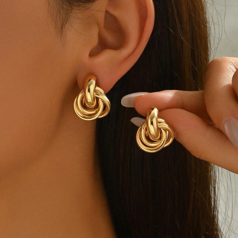 Stainless Steel Twist Stud Earring for Women Girls Gold Silver Knot Hoop Earring Shiny Cute Daily Wear Jewelry