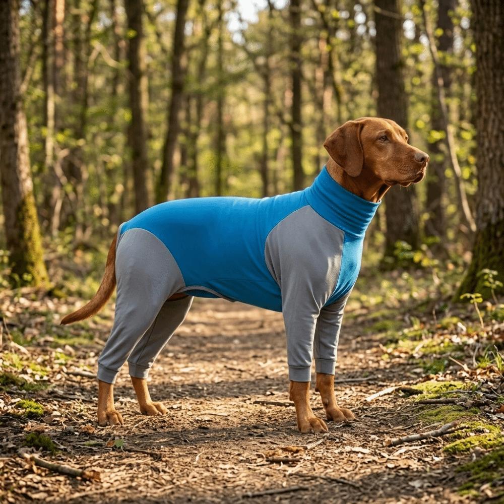 Blue Grey Color Dog Recovery Suit Four Leg Full Coverage Pet Pajamas Hair Shed Control