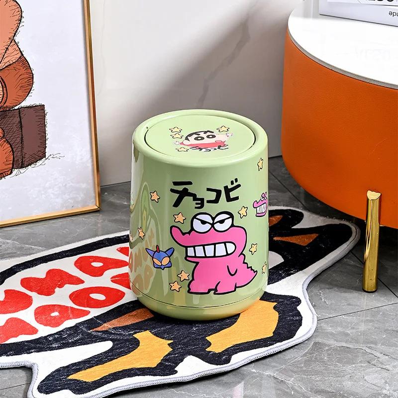 15L Crayon Shin chan 2025 Snacks DIY Trash Can with Lid Cute Deodorant Bedside Matcha Color Household Merchandises Waste Bins