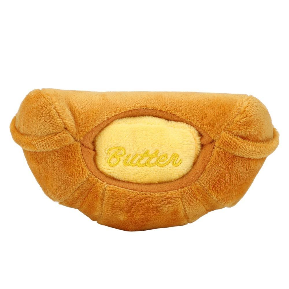 

Soft Plush Dog Foraging Toy Bread Shaped Plush Squeaky Toy Treat Hiding Toy Boredom Relief Croissant