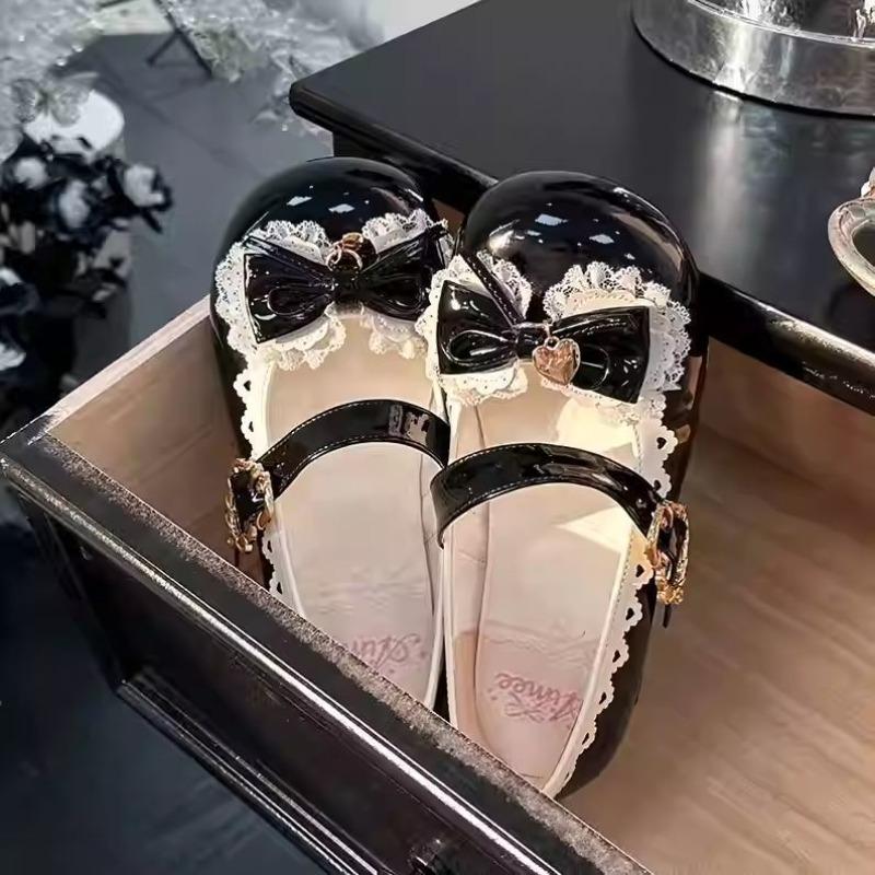 Fashion Cute Women's Shoes Round Toe Low Heel Bow Mary Jane Shoe New Style Daily Student Style Lolita Leather Shoes Casual Single Shoes