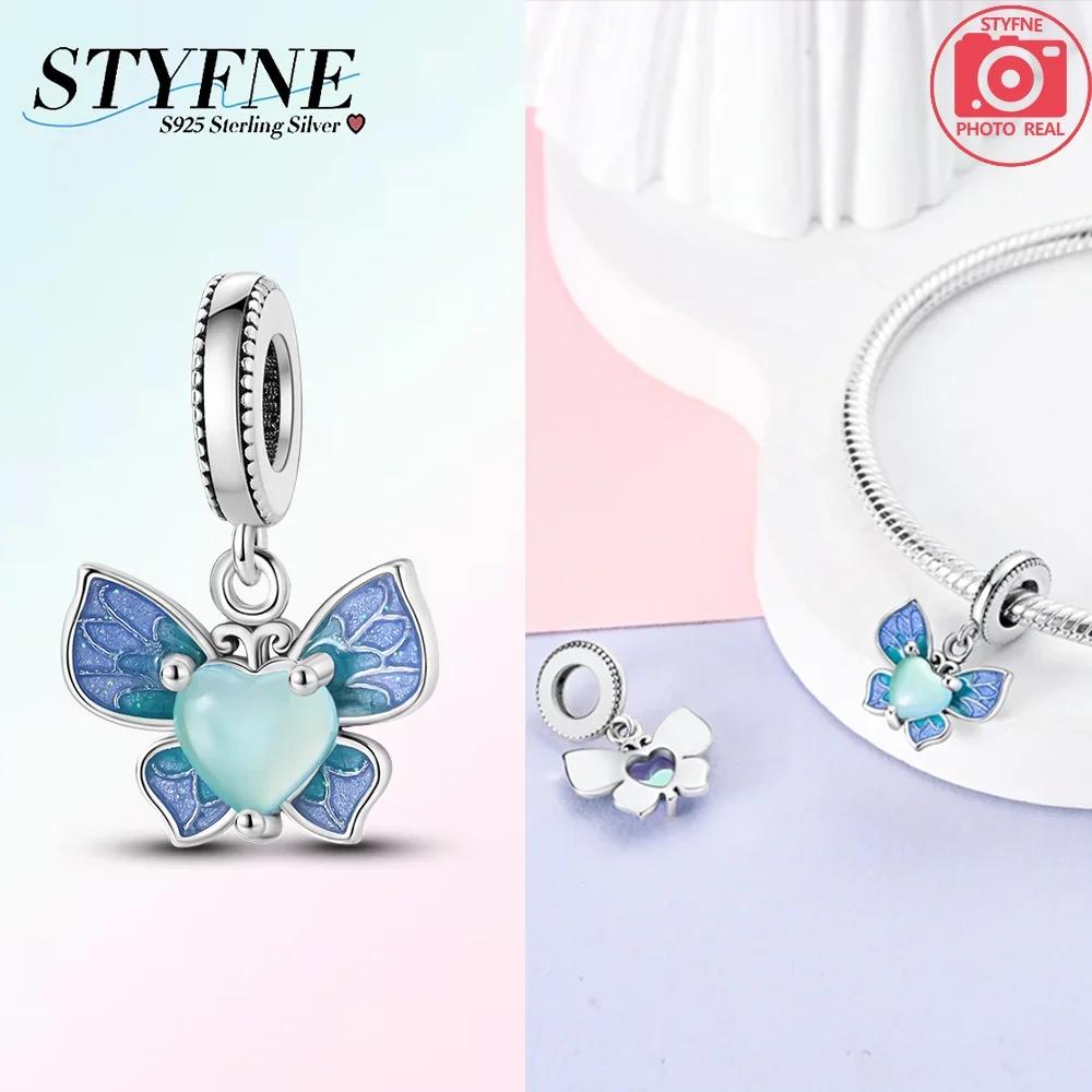 Exquisite Copper Blue Series Butterfly Beads Pendant Fit Bangle Charms Bracelet Diy Women Original Jewelry Gifts