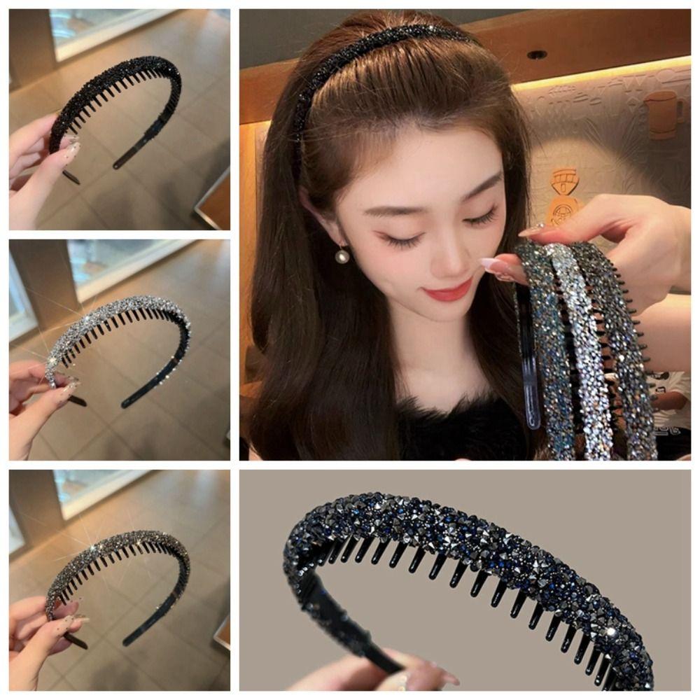 

Plastic Hairband Make Up Diamond Hair Hoop Vintage Rhinestone Headband Female
