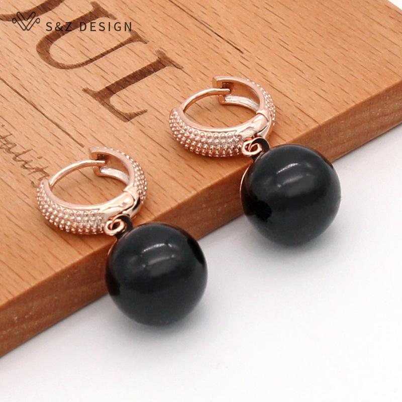 Vintage Rose Gold Color Round Imitation Pearl Drop Earrings For Women Wedding Fashion Jewelry Gift
