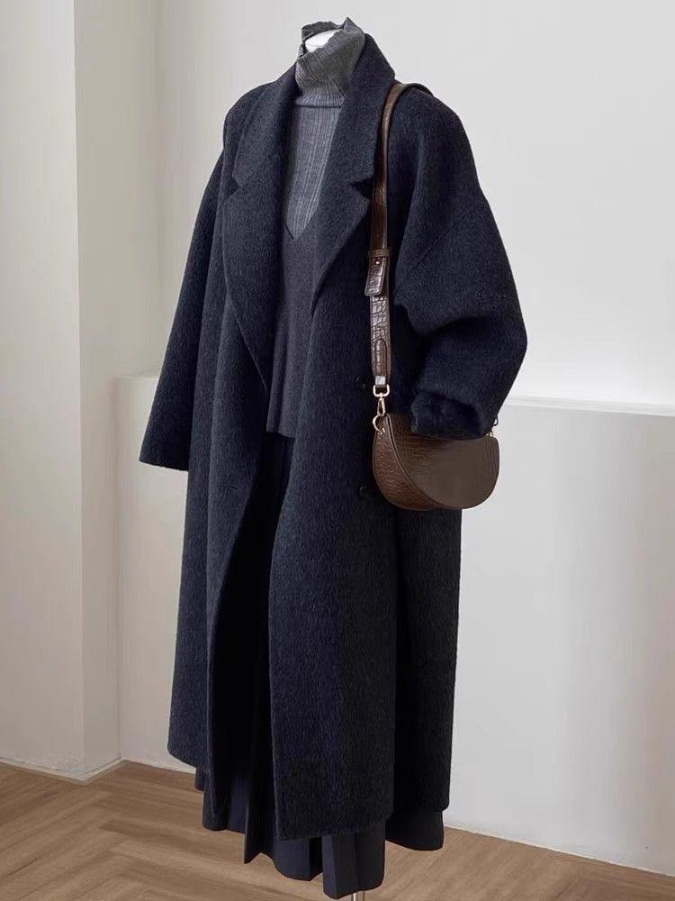 Women's Hepburn Wool Coat Mid-Length Thickened Duck Down Autumn Winter Overcoat