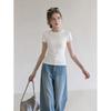 Korean Oat Round Neck Front Shoulder Short-sleeved T-shirt Women's New Simple Casual Fashion Versatile Temperament Top Summer