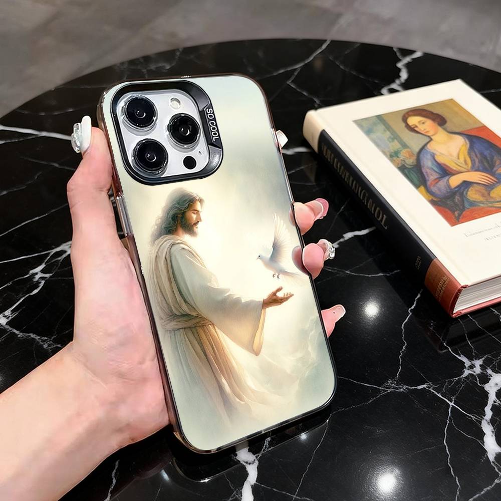 Holy J-Jesus C-Christ JC Phone Case For iPhone 17,16,15,14,13,12,11 Plus,Pro Max,XS,Colored Silver Plated Inside Cover