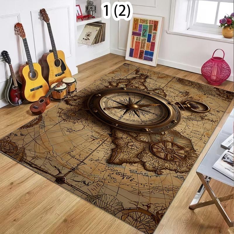 

Pocket Watch Compass Printed Carpet Navigation Carpet Pattern Door Mat Kitchen Bedroom Living Room Carpet Entrance Porch Rug 40X60cm