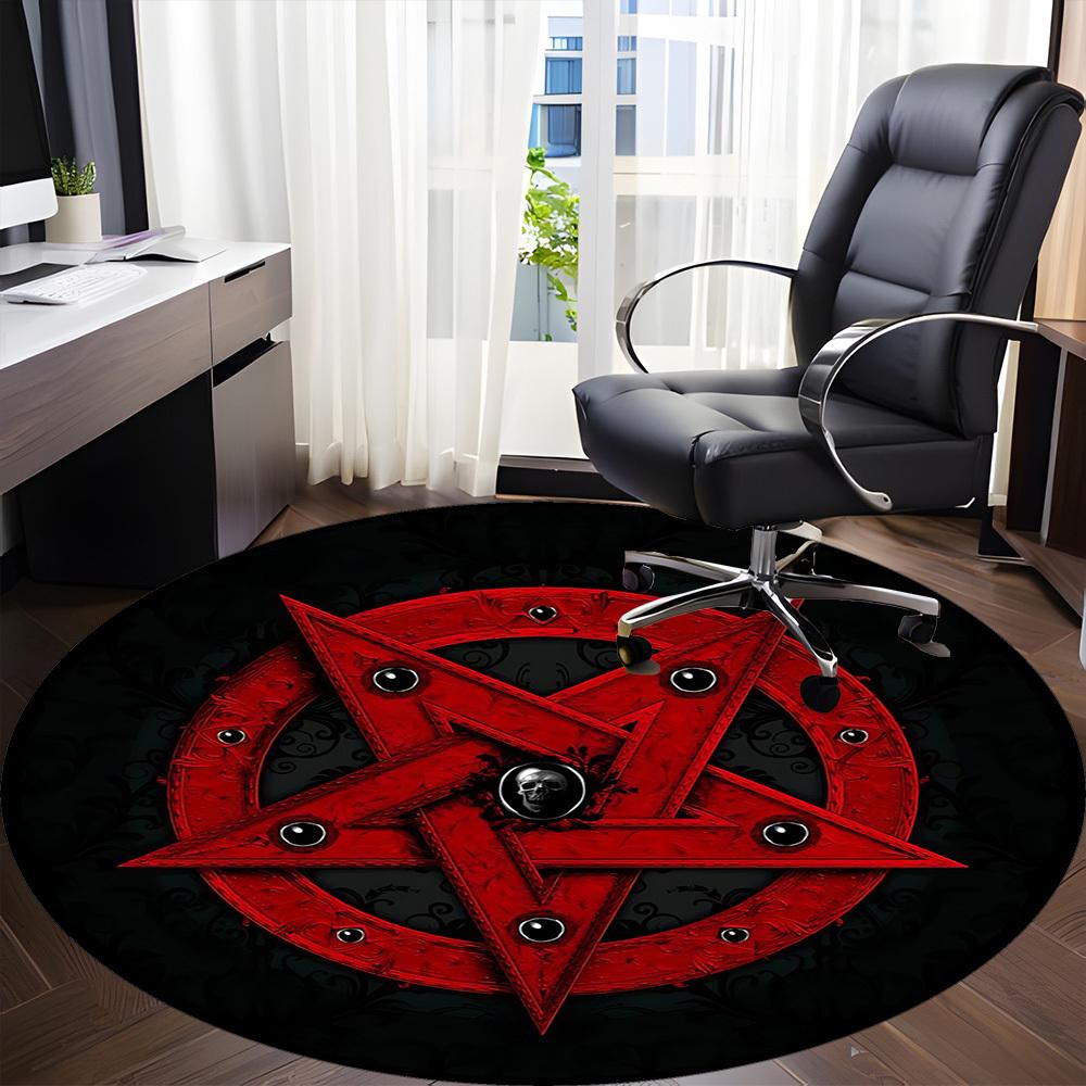 1pc Pentagram Symbol Office Round Area Rug, Under Office Chairs Bedroom Living Room Home Decor, Room Deco