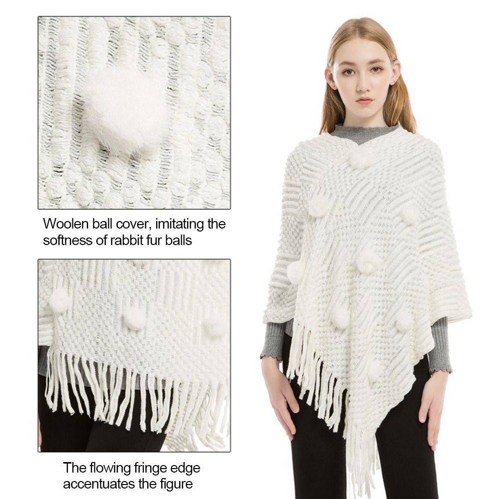 New Imitation Cashmere Warm Shawl Plus Size Rabbit Fur Ball Wrap Cloak Solid Color Tassels Scarf