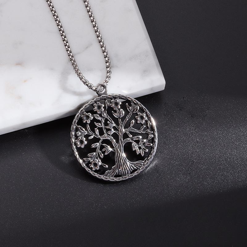 European and American Titanium Steel Tree of Life Pendant Trendy Gift Christmas Round Brand Necklace Stainless Steel