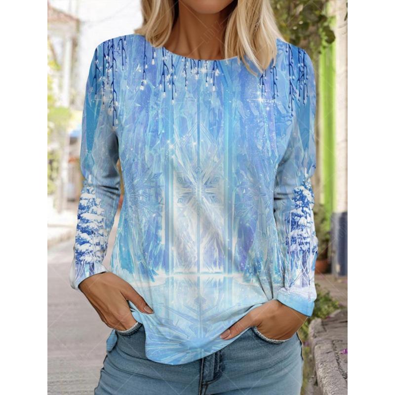 Tricou cu mâneci lungi pentru femei Casual Festiv Cadou Îmbrăcăminte Toamnă Modă Model fulg de zăpadă Harajuku Ziua de Crăciun Topuri de familie