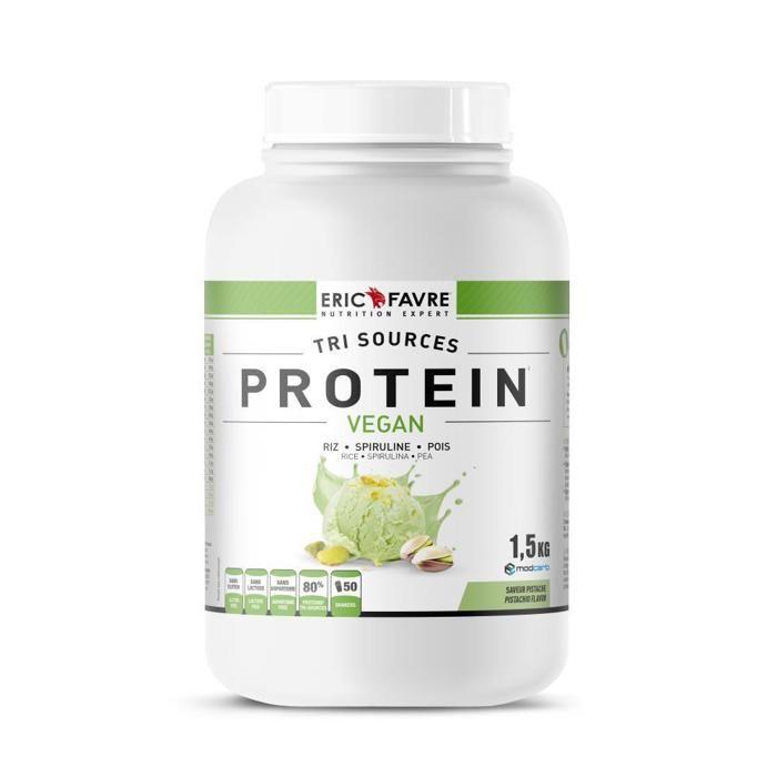 Eric Favre - Triple-source Protein - Vegan Protein (rice/spirulina/pea) for Muscle Development - 1.5kg - Pistachio