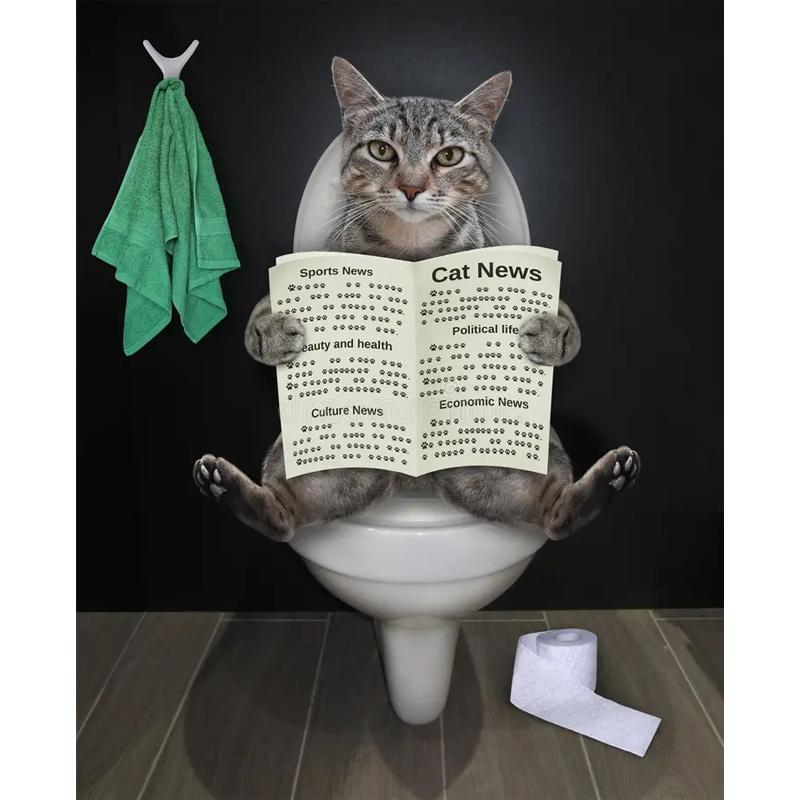 Round Diamond 5D DIY Diamond Painting  Cat Reading Newspaper  Embroidery Cross Stitch Mosaic Decoration Gift 20x30cm