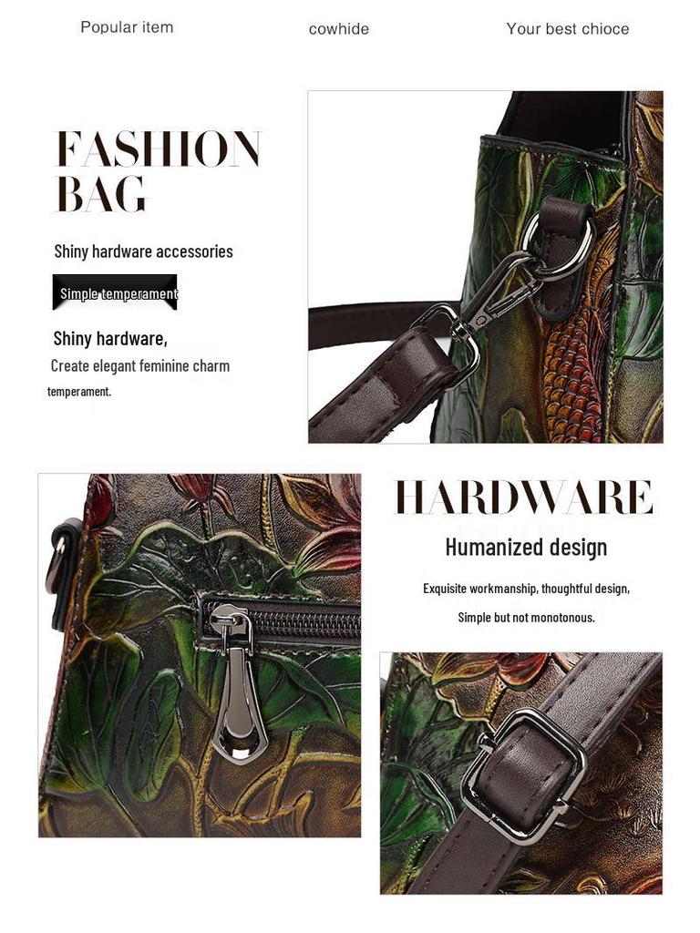 2025 Retro Glücksfischmuster Chinesische Handtasche - Großes Fassungsvermögen, Texturiert, Lässige Damentasche