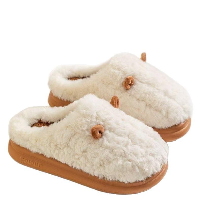 Winter cotton slippers cute female ears male couple home indoor warm confinement shoes non-slip plush slippers