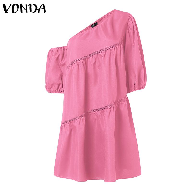 

VONDA Женское летнее однобортное платье-туника с короткими рукавами и оборками 5XL темно-розовый