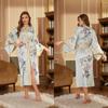 Luxury Spring Satin Bath Robe for Women Long Sleeve Full Length Bridal Morning Sleep Robe