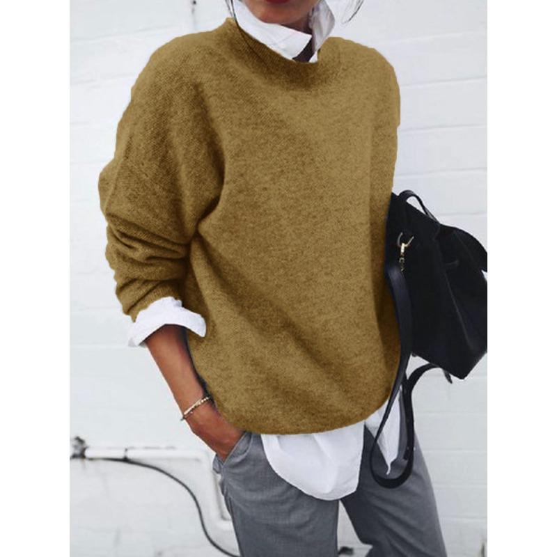 TIFICY Women s Fashion Casual Fall Winter Solid Color Print Long Sleeve O-Neck Sweaters S жёлтый