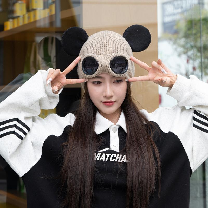 Glasses Wool Hat Women'S Autumn And Winter Cold And Warm Knitted Hat Cute Big Ears Personalized Fashion Ski Ear Protection