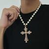 PuRui Trendy Gold Color Perfectly Round Imitation Zircon Necklace Man Adjustable Jesus Cross Pendant Lucky Zircon Accessories