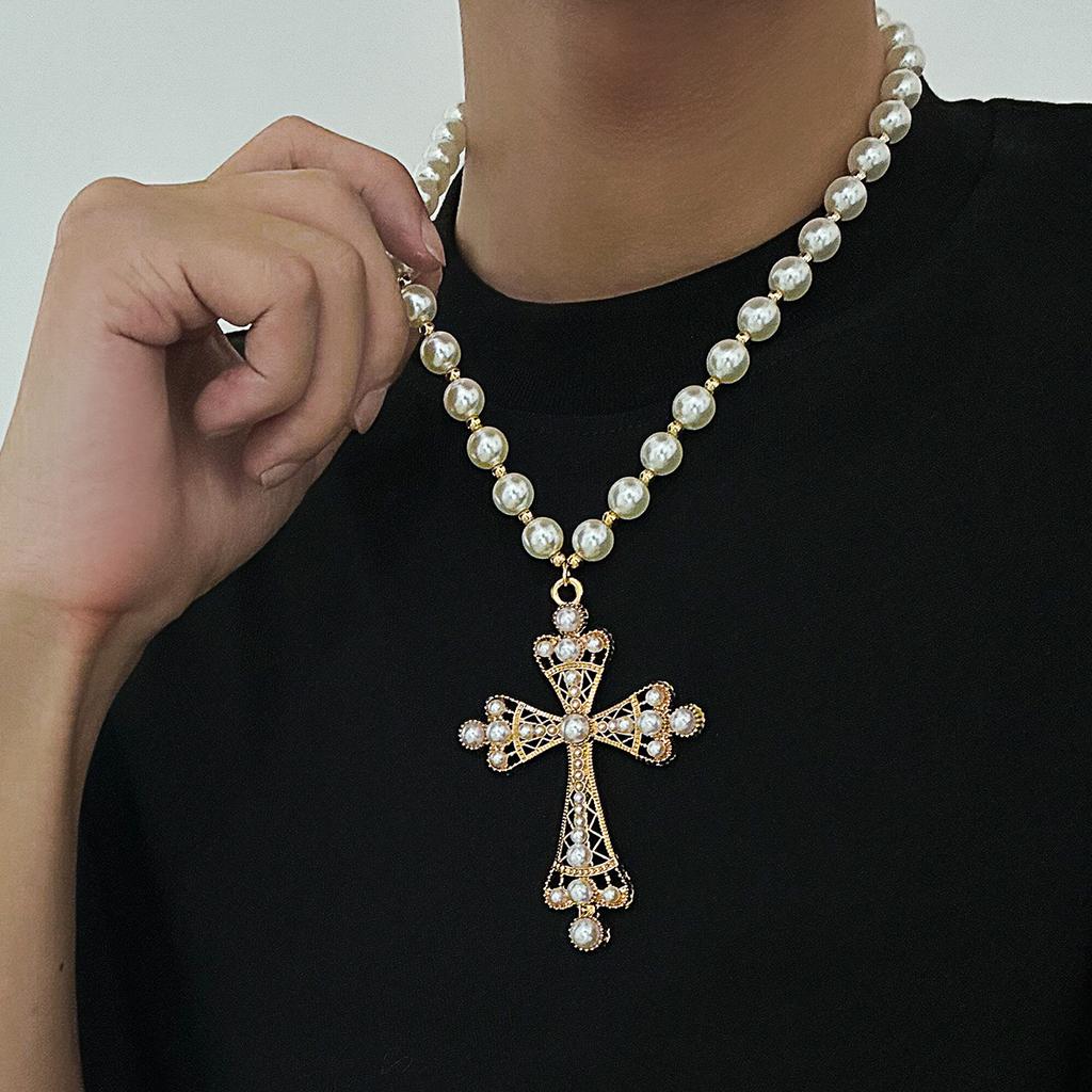 PuRui Trendy Gold Color Perfectly Round Imitation Zircon Necklace Man Adjustable Jesus Cross Pendant Lucky Zircon Accessories