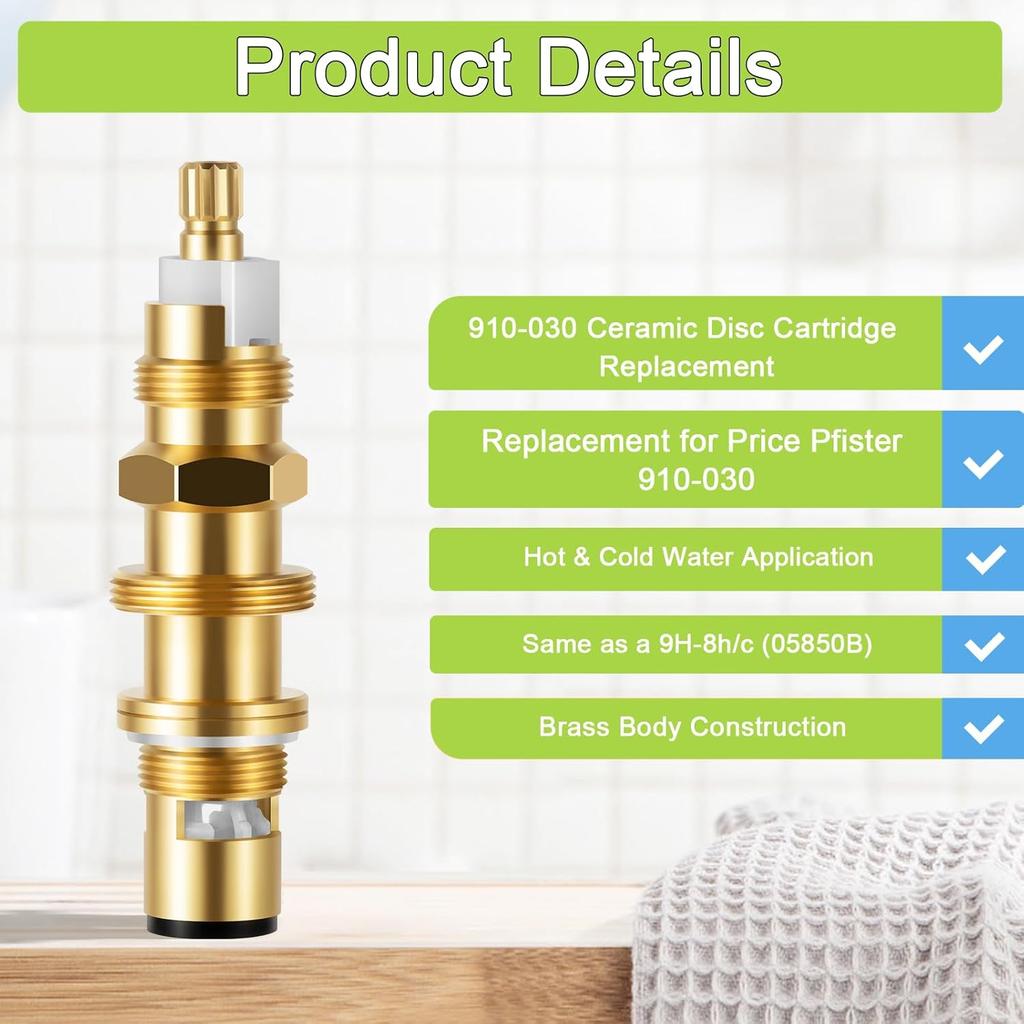 910-030 Ceramic Disc Cartridge Replacement, Compatible with Price/Pfister Shower and Faucet Stem, Shower Valve Cartridge for Tub and Shower Faucet,